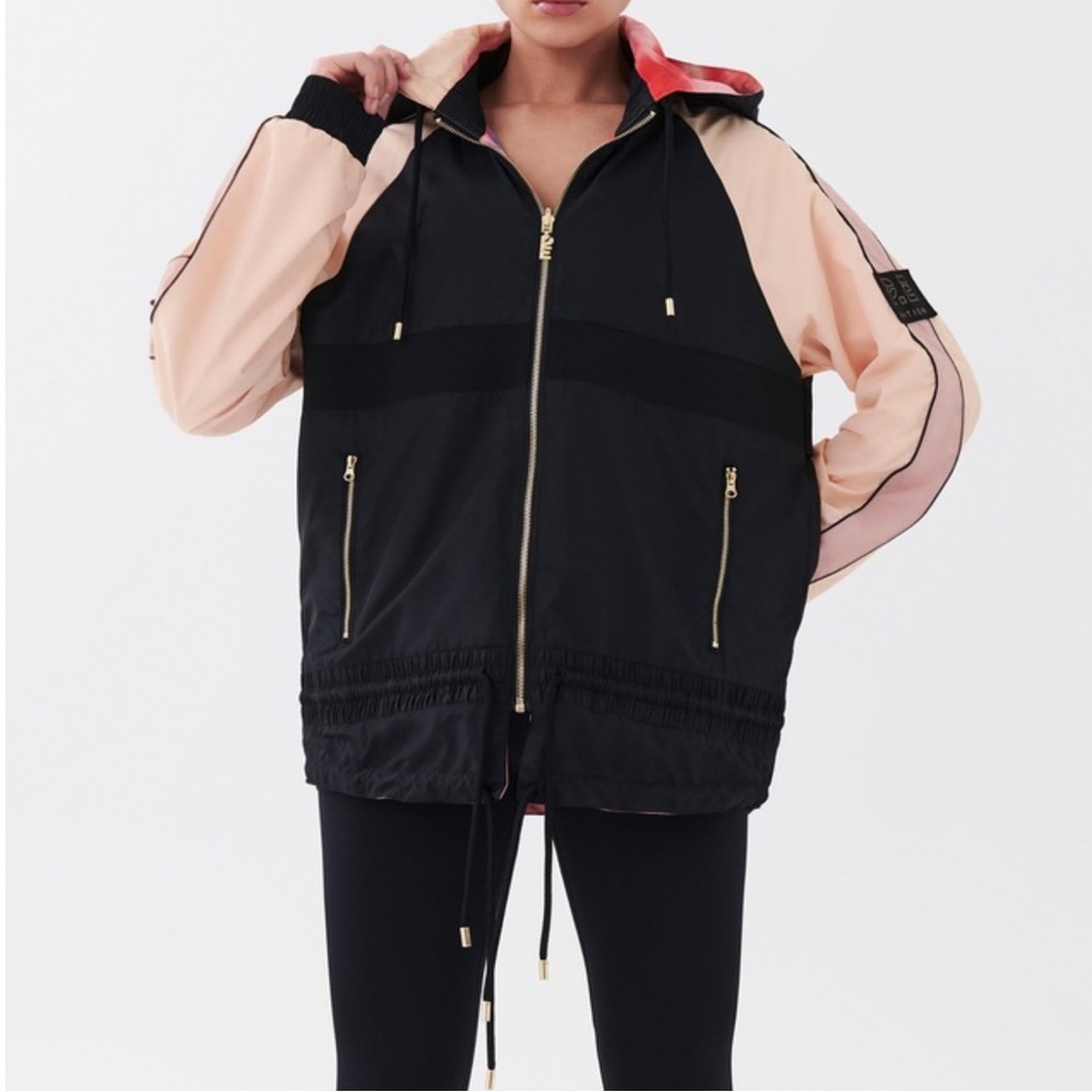 P.E Nation Black and Pink Hooded Zip Windbreaker Jacket
